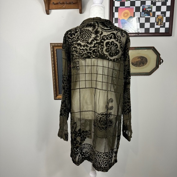 Coldwater Creek‎ Olive Green Sheer Burnout Button Down Shirt - Picture 5 of 7